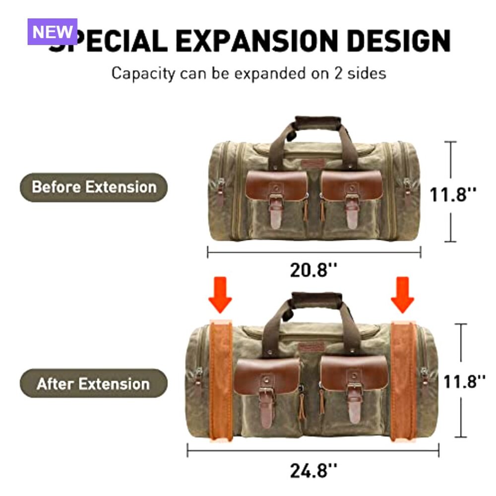 Waxed Canvas Waterproof Travel Duffel Bag 50L Weekender - Picture 2 of 6